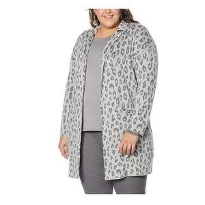 G by Giuliana Jacquard Sweater Knit Duster Cardigan Gray Leopard Size 1X NWOT